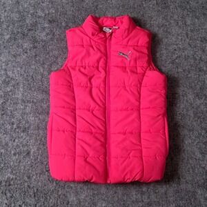 Puma Girls XS 5/6 Pink Quilted Puffer Vest Sleeveless Jacket Lightweight Logo‎